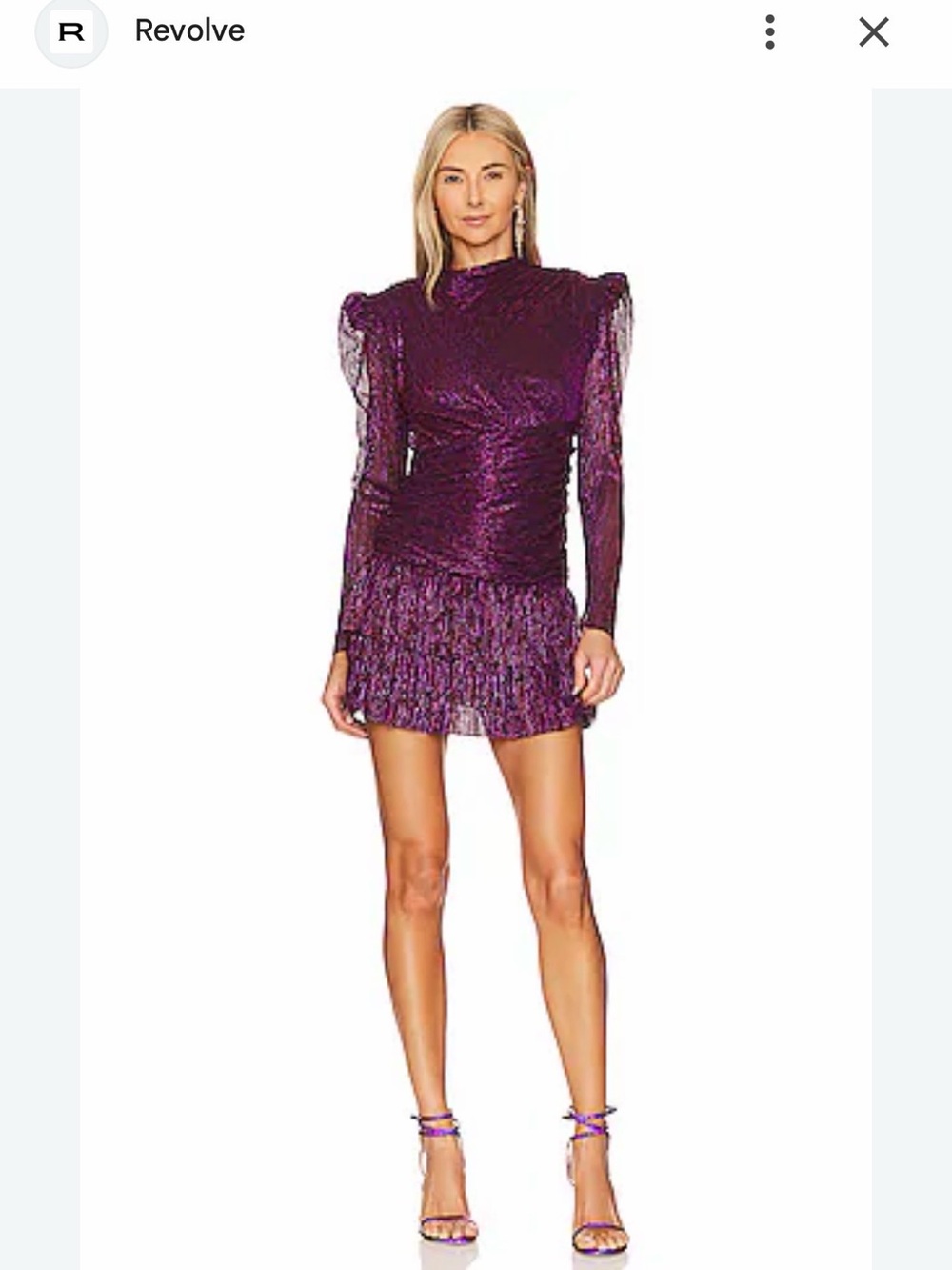 REVOLVE Purple Metallic Puff-Sleeve Mini Dress